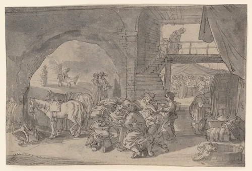 Scene at a Village Inn by Michael Herr, drawing, 1611-1661