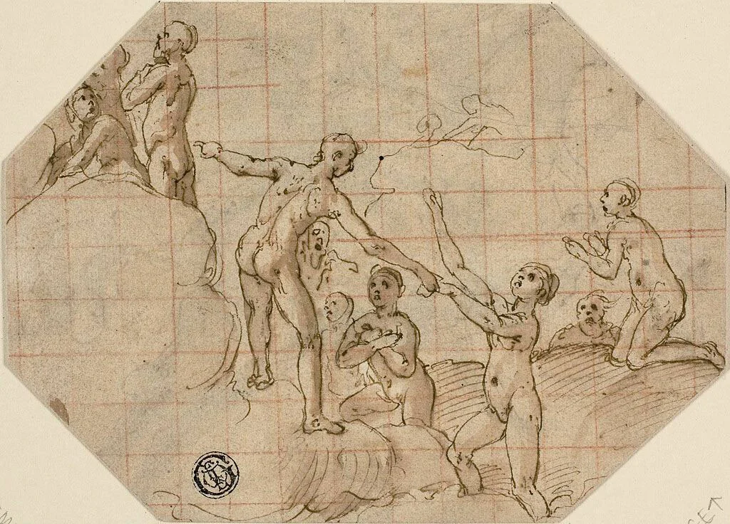 Group of Blessed Souls: Study for the Last Judgment by Federico Zuccaro, drawing, 1576-1579