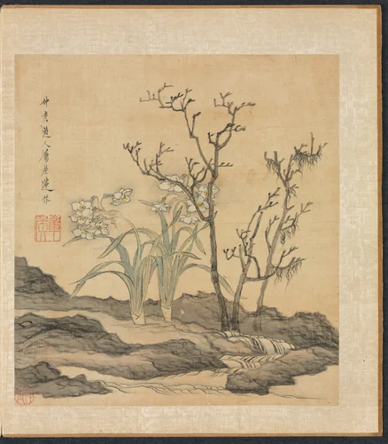 Paintings after Ancient Masters: Narcissus and Bare Trees by Chen Hongshou, painting, 1598-1652