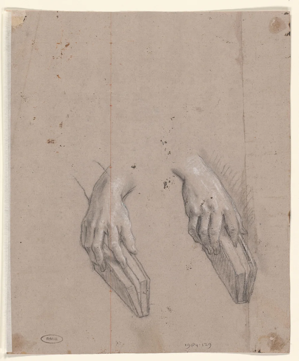 Twee studies van handen die een boek vasthouden by Jan Anton Garemyn, drawing, 1722-1799