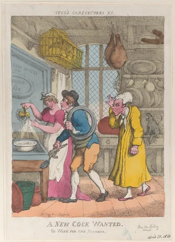 A New Cock Wanted, or Work for the Plumber by Thomas Rowlandson, print, 1810