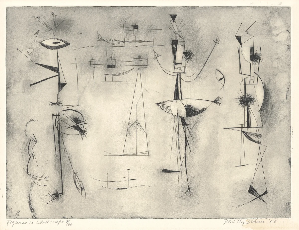 Figures in Landscape by Dorothy Dehner, print, 1956