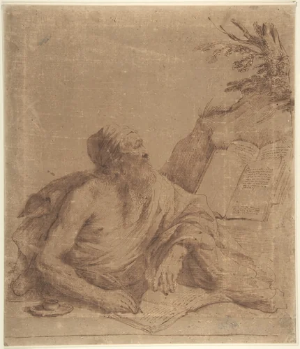 Saint Jerome Writing by Guercino, drawing, 1591-1666