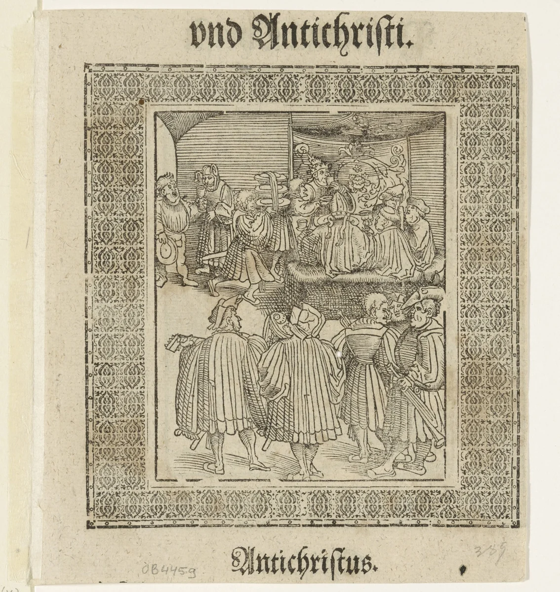 Paus en geestelijken aan feestmaal by Lucas Cranach, print, 1521-1522