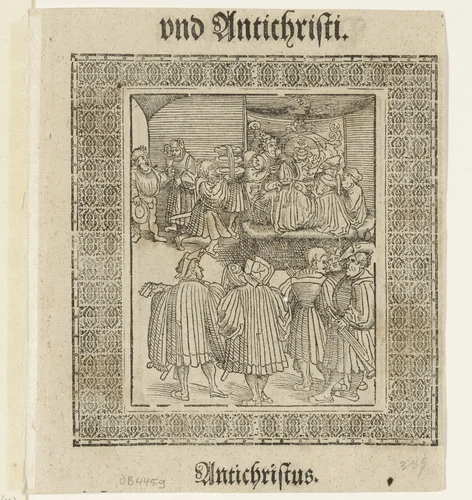 Paus en geestelijken aan feestmaal by Lucas Cranach, print, 1521-1522