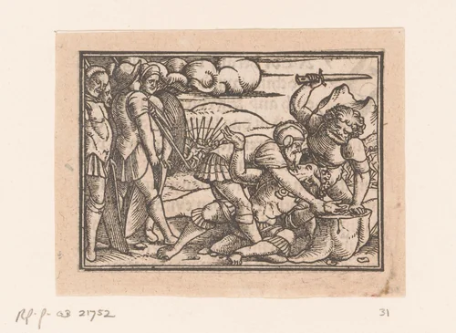 Verminking van Adonibezek by anonymous, print, 1552