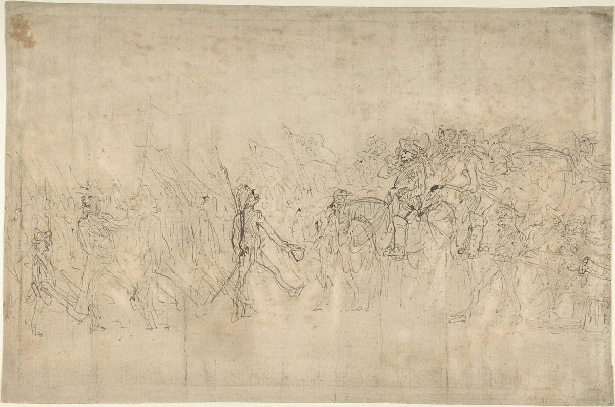A Military Review by Thomas Rowlandson, drawing, 1775-1827