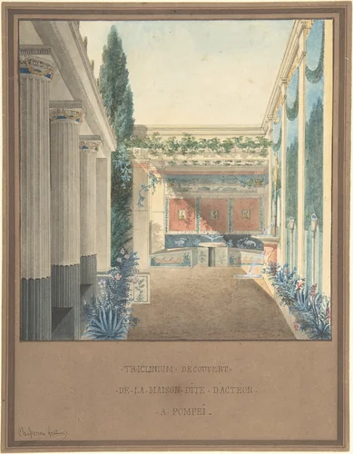 Triclinium, Excavated in the House of Actaeon, Pompeii by Charles Frédéric Chassériau, drawing, 1819-1829