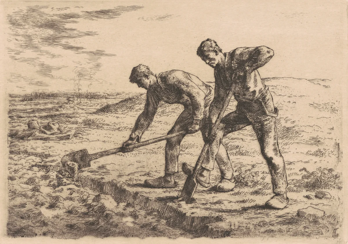 The Diggers (Les Becheurs) by Jean-François Millet; Auguste Delâtre, print, 1855