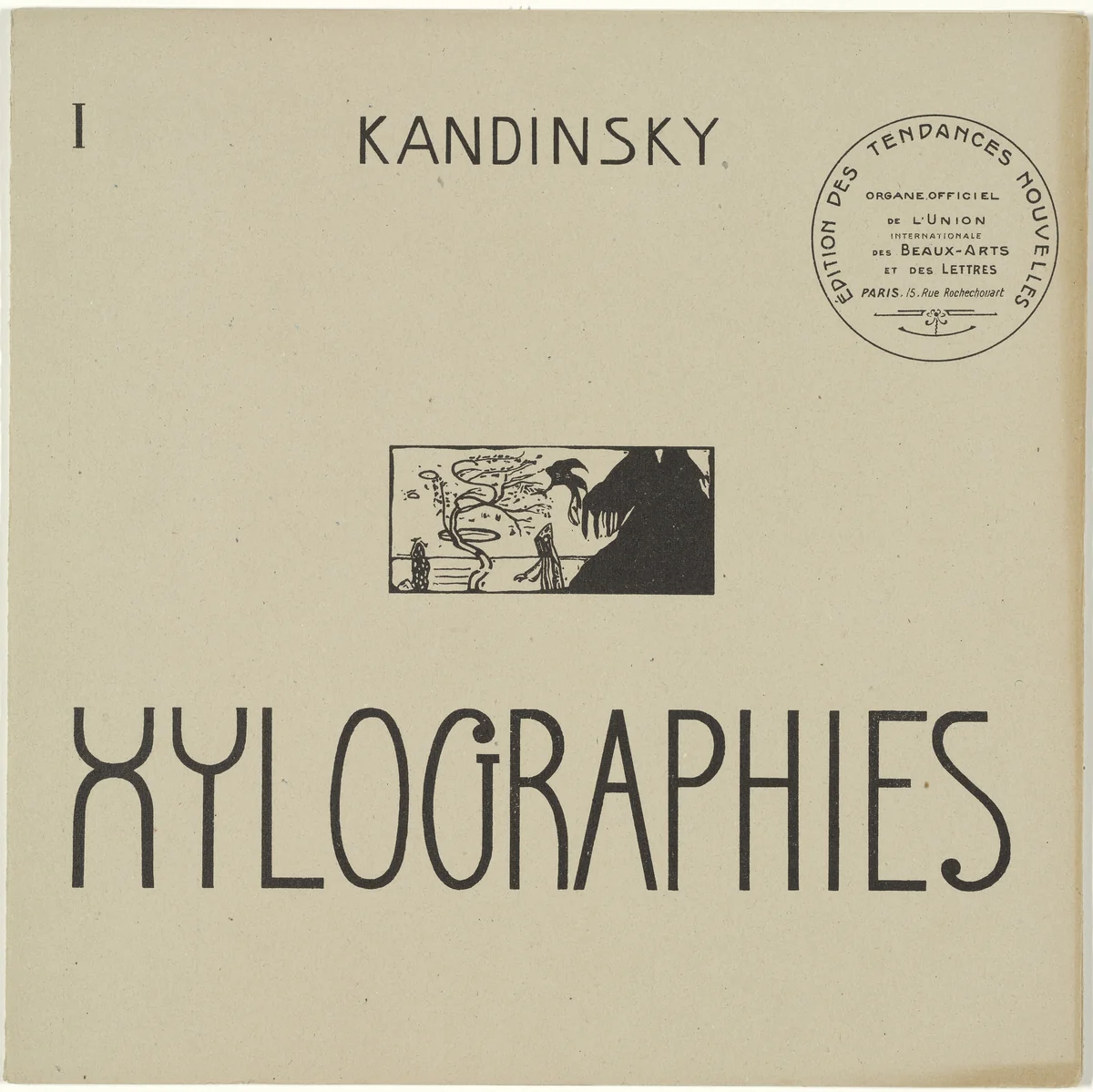 Frontcover (Landscape with Figure and Phoenix) from Xylographs (Xylographies) by Wassily Kandinsky, print, 1907