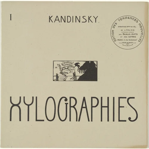 Frontcover (Landscape with Figure and Phoenix) from Xylographs (Xylographies) by Wassily Kandinsky, print, 1907