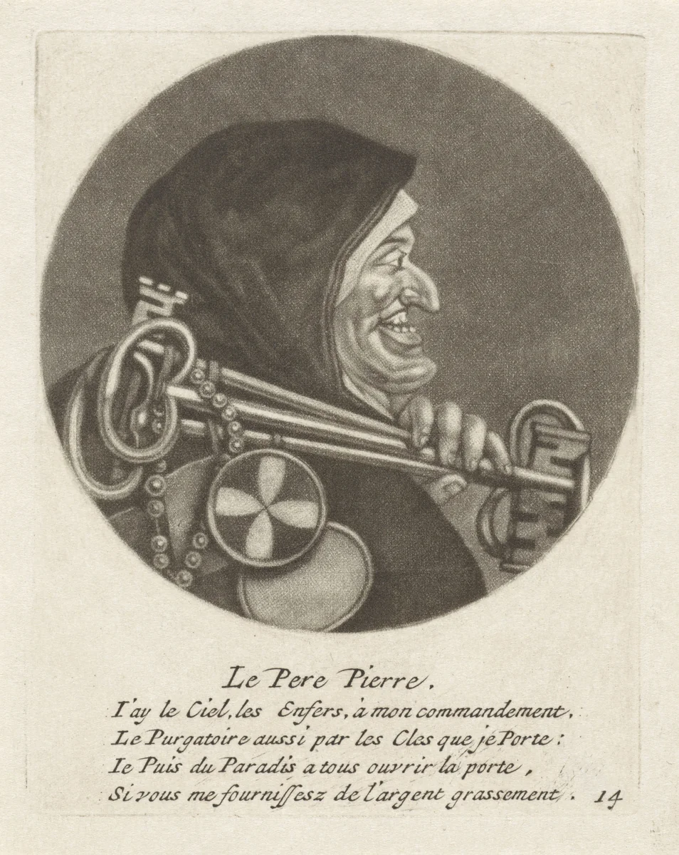 Monnik met sleutels by Jacob Gole, print, 1670-1724