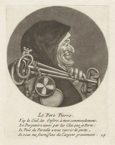 Monnik met sleutels by Jacob Gole, print, 1670-1724