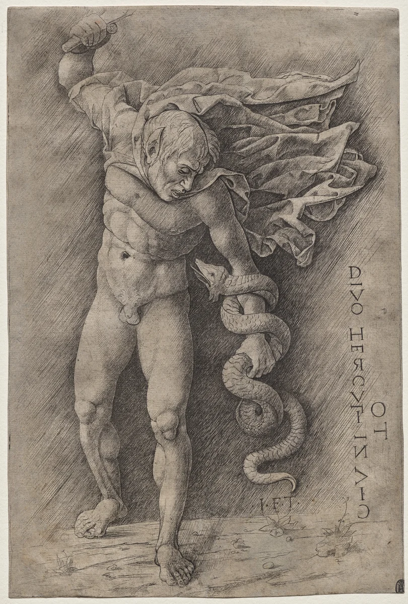 Faun Attacking a Snake by Unknown, print, 1470-1500