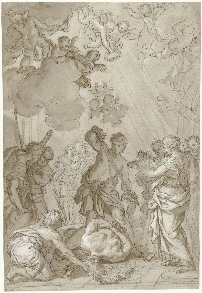 De onthoofding van Johannes de Doper by Giuseppe Nicola Nasini, drawing, 1667-1736