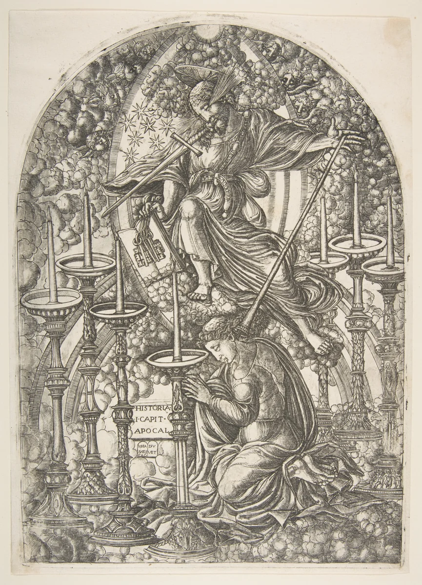 Saint John sees Seven Gold Candlesticks, from the Apocalypse by Jean Duvet, print, 1480-1570