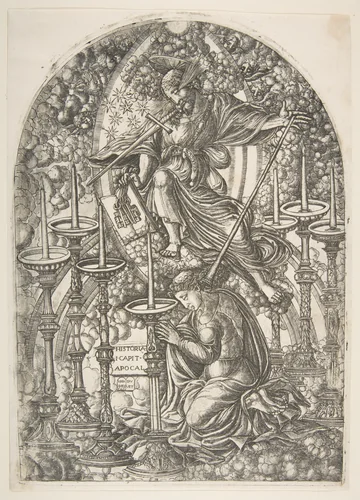 Saint John sees Seven Gold Candlesticks, from the Apocalypse by Jean Duvet, print, 1480-1570