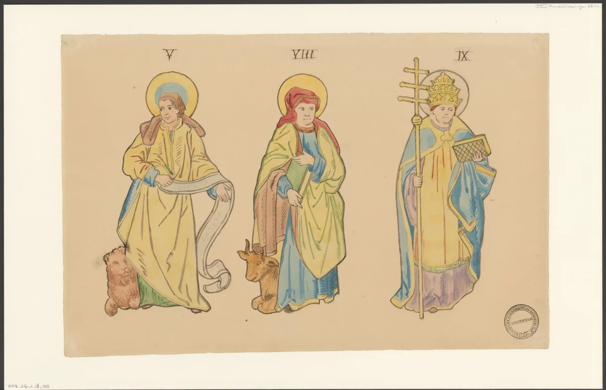 Marcus de Evangelist, Lucas de Evangelist en Gregorius de Grote by anonymous, drawing, 1850-1949