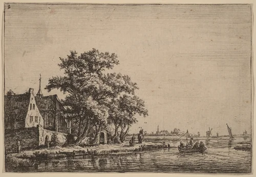 Churchyard at the Waterside by Anthonie Waterloo, print, 1609-1690