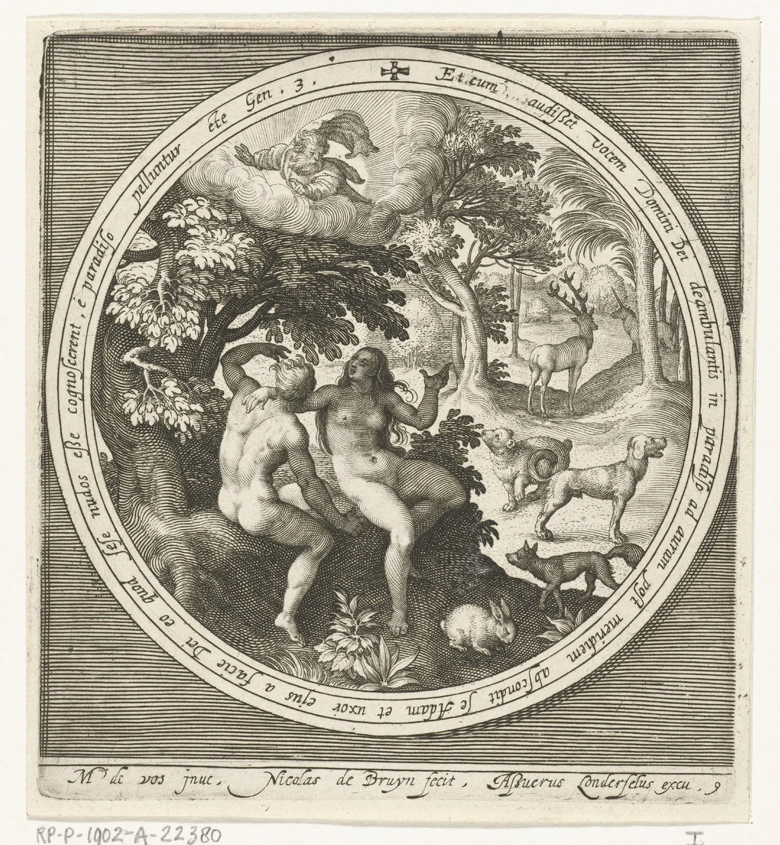 Adam en Eva verbergen zich voor God by Unknown, print, 1581-1656