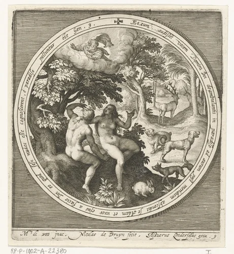 Adam en Eva verbergen zich voor God by Unknown, print, 1581-1656