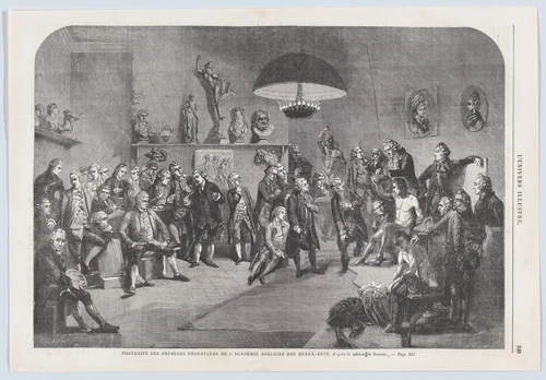 Portraits des premiers fondateurs de l'Académie Anglaise des Beaux-Arts (Portraits of the founding members of the Royal Academy of Arts, London), from "L'Univers Illustré" by Mason Jackson, print, 1862