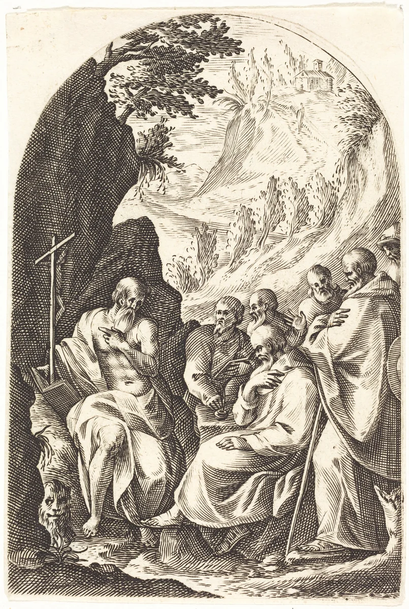Saint Jerome Instructing his Disciples in the Desert by Jacques Callot, print, 1608-1611