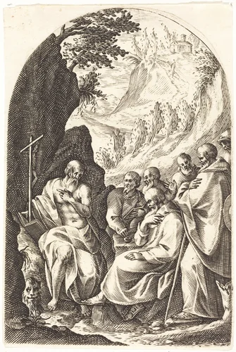Saint Jerome Instructing his Disciples in the Desert by Jacques Callot, print, 1608-1611