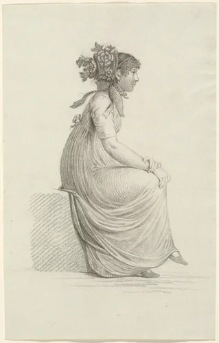 A Seated Young Woman Wearing a Fashionable Hat by Carl Wilhelm Kolbe, drawing, 1800-1803