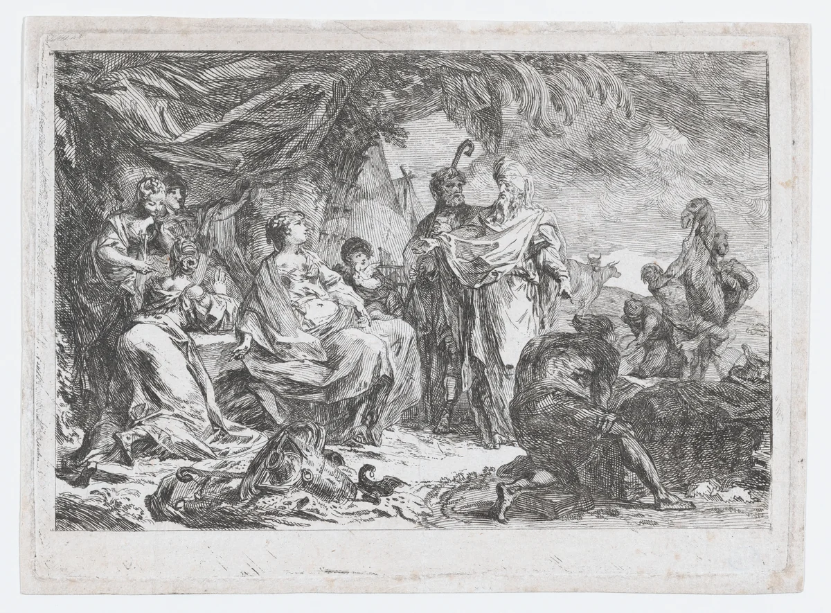 Laban Searching for his Household Gods by Gabriel de Saint-Aubin, print, 1748-1758