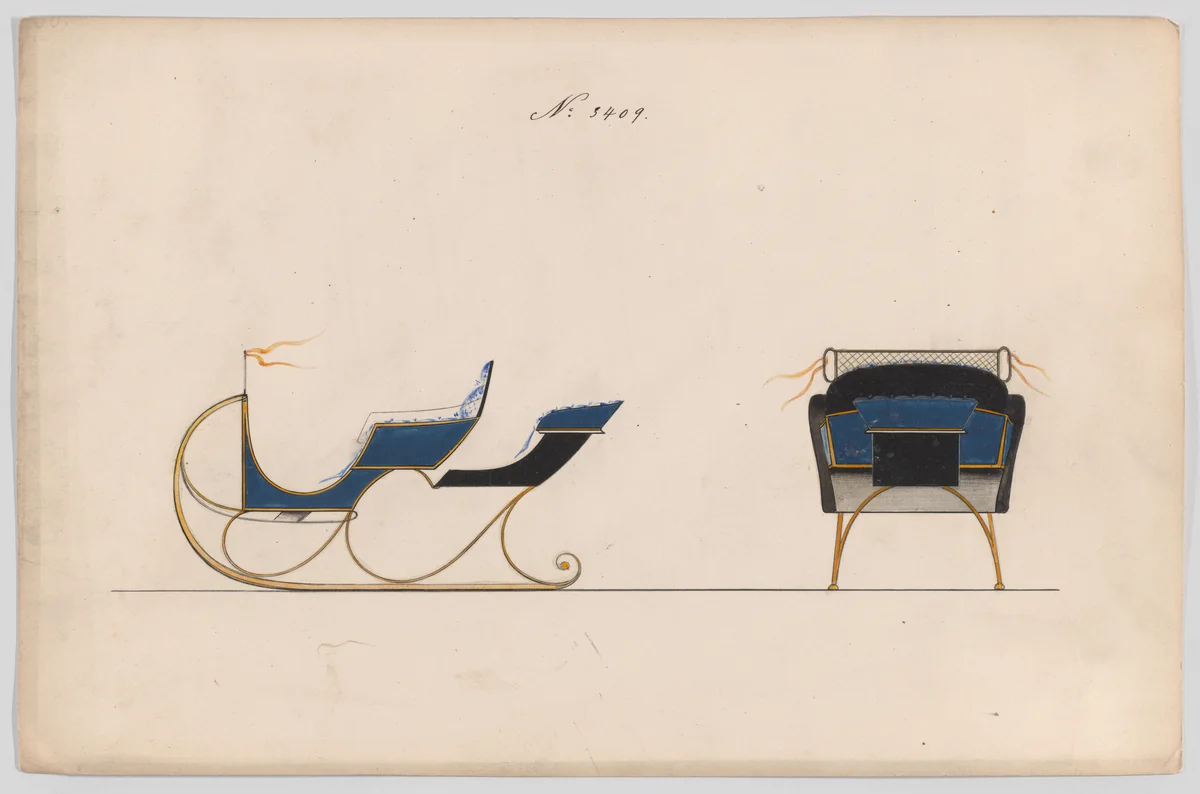 Design for Rumble Sleigh, no. 3409 by Brewster & Co., drawing, 1878