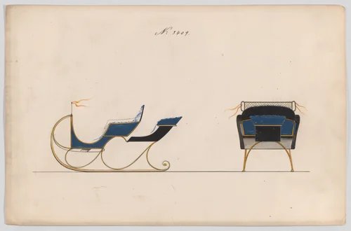 Design for Rumble Sleigh, no. 3409 by Brewster & Co., drawing, 1878
