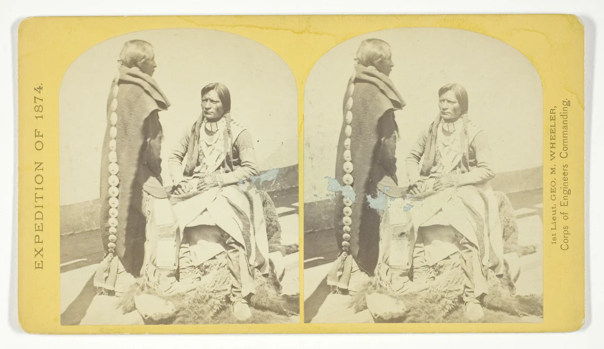 Ute Braves, of the Kah-poh-teh band, Northern New Mexico, in "full dress", No. 40 from the series "Geographical Explorations and Surveys West of the 100th Meridian" by Timothy O'Sullivan, photograph, 1874