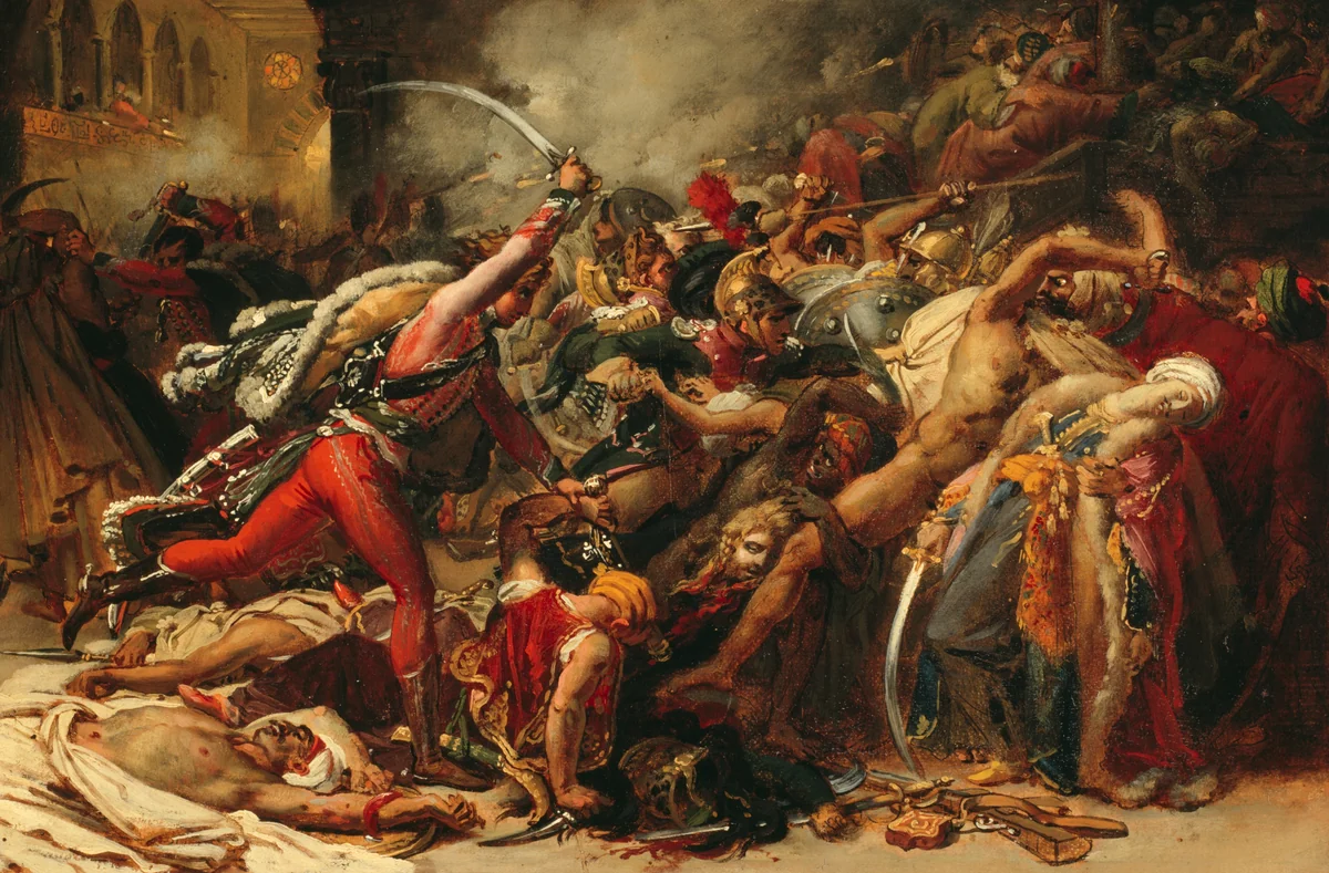 Sketch for The Revolt of Cairo by Anne-Louis Girodet de Roussy-Trioson, painting, 1805-1815