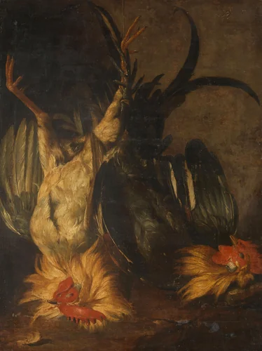 Dead roosters by Christoffel Puytlinck, painting, 1671