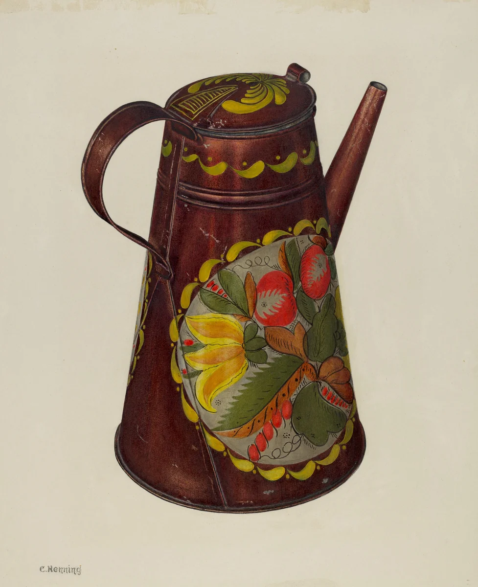 Toleware Coffee Pot by Charles Henning, index of american design, 1940