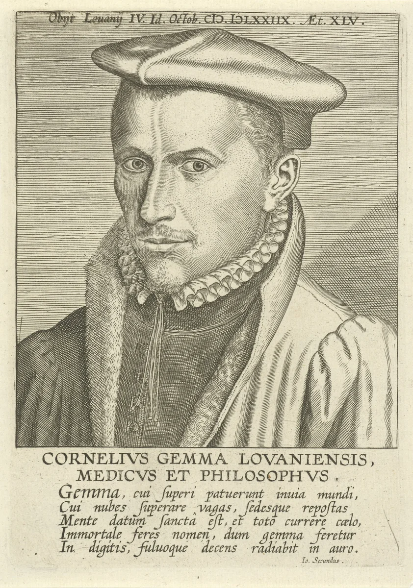 Portret van Cornelius Gemma by Philips Galle, print, 1608