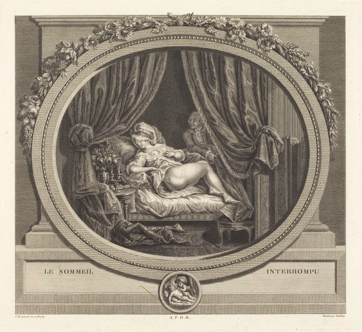 Le sommeil interrompu by Jean Dambrun; François Marie Isidore Queverdo, print, 1787
