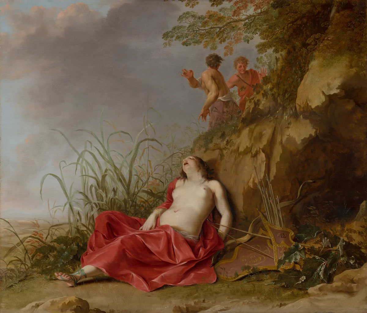 A Hunting Nymph, Asleep by Dirck van der Lisse, painting, 1640