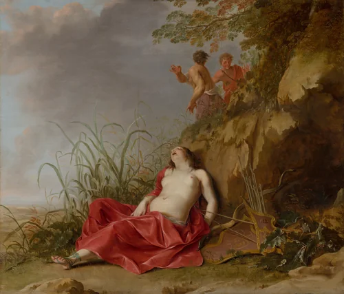A Hunting Nymph, Asleep by Dirck van der Lisse, painting, 1640