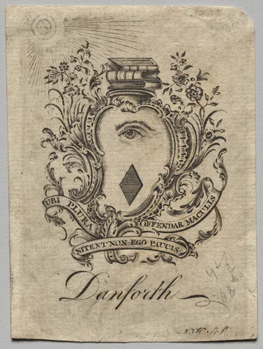 Bookplate: Coat of Arms with Danforth inscribed by Nathaniel Hurd, print