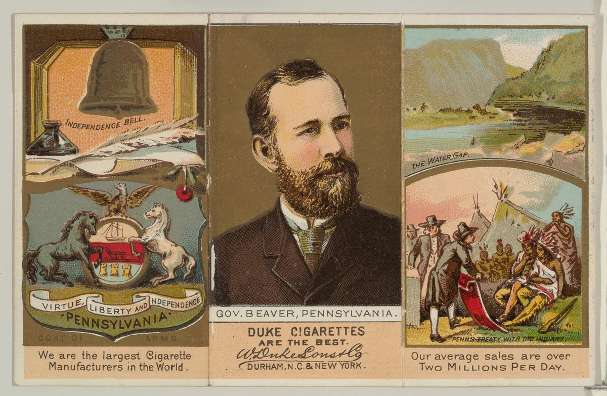 Governor Beaver, Pennsylvania, from "Governors, Arms, Etc." series (N133-2), issued by Duke Sons & Co. by W. Duke, Sons & Co., print, 1885-1892