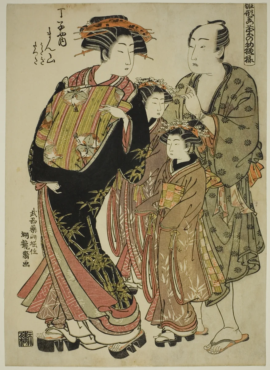 Manzan of the Chojiya, from the series "Models for Fashion: New Designs as Fresh as Young Leaves (Hinagata wakana no hatsu moyo)" by Isoda Koryusai, print, 1773-1785