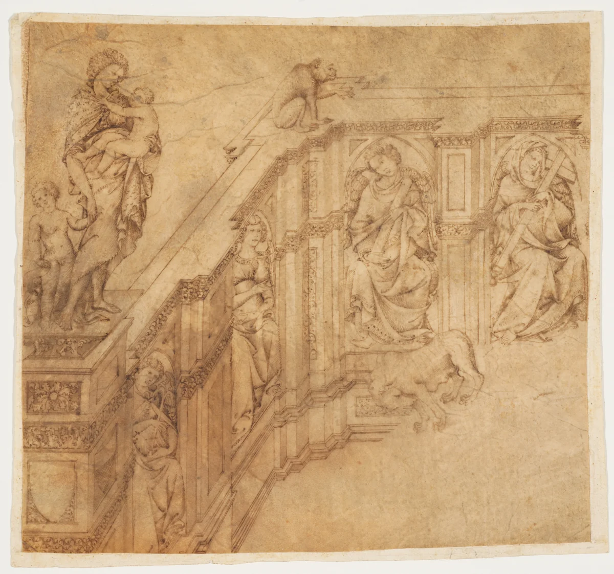 Design Fragment for the Left Side of the 'Fonte Gaia' in Siena by Jacopo della Quercia, drawing, 1415-1416