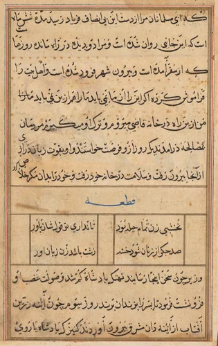 Page from Tales of a Parrot (Tuti-nama): text page by Unknown, painting, 1555-1565