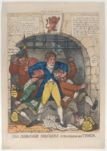 The Borough Mongers Strangled in the Tower by Thomas Rowlandson, print, 1810