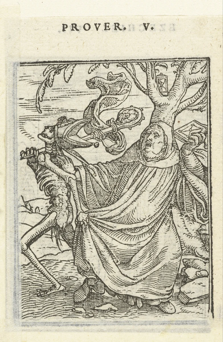 Abt en de Dood als bisschop by Hans Holbein, print, 1524-1526