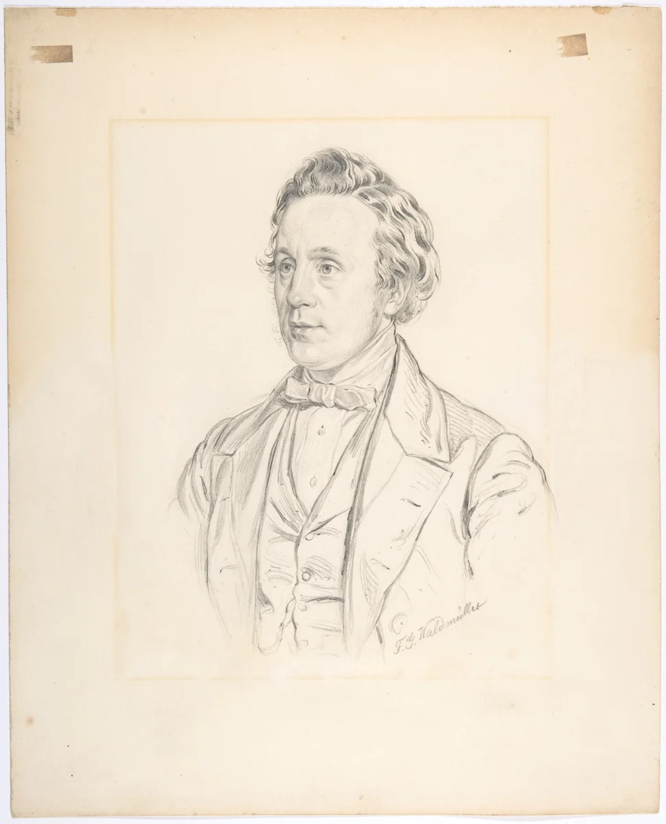 Portrait of Franz Jauner (Vienna 1832-1900 Vienna), Theater Director and Actor in Vienna by Ferdinand Georg Waldmüller, drawing, 1800-1865