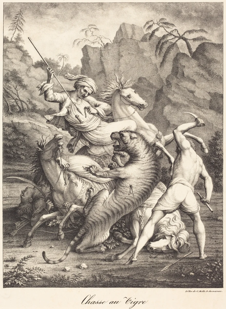 Tiger Hunt by Charles Etienne Pierre Motte
Auguste Jacques Regnier, print, 1821