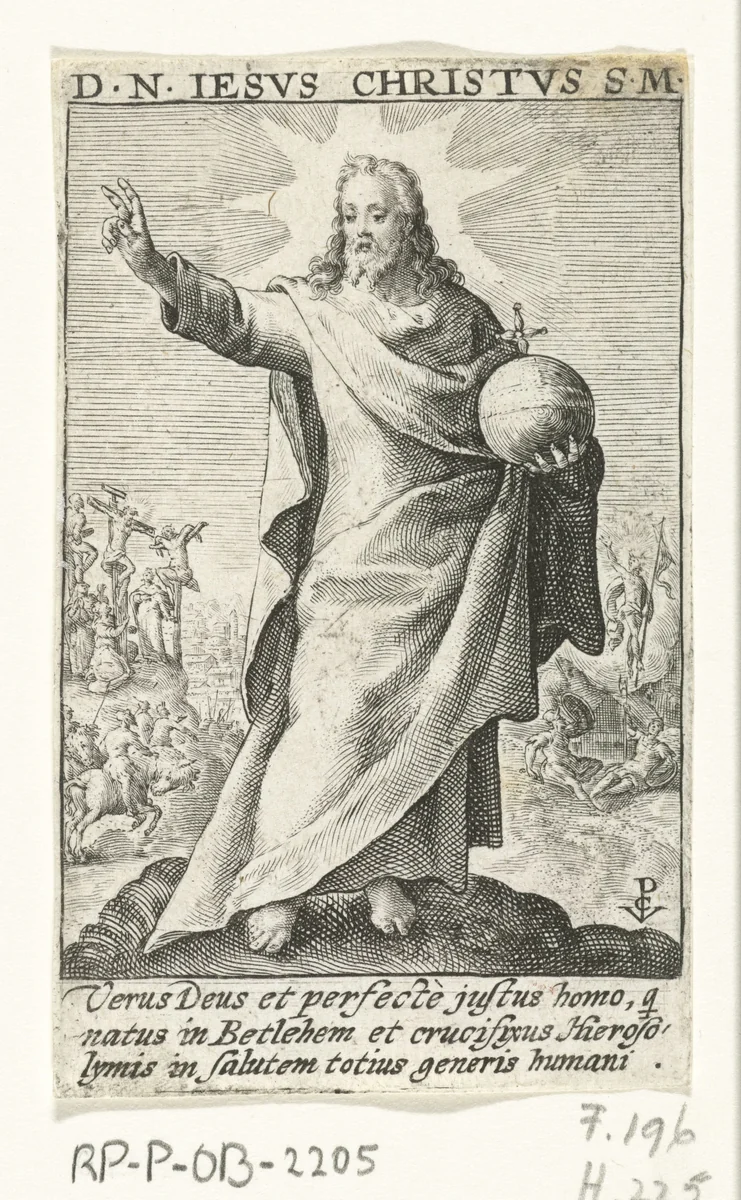 Christus als Salvator Mundi by Unknown, print, 1574-1637